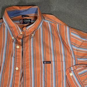 Chaps Easy Care Men's XL Orange Striped Button-Up Shirt